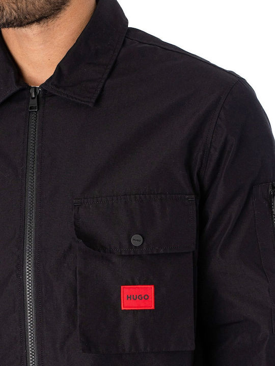 Emmond Long Sleeve Overshirt In Wide Line Black