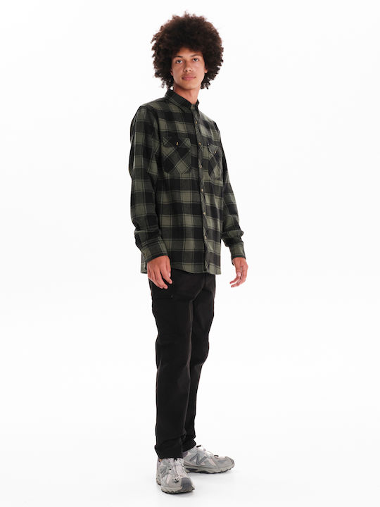 Long-sleeved Flannel Shirt Checked Olive/black