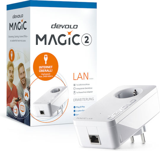 Devolo Magic 2 LAN 1|1 (DE) Powerline για Ενσύρματη Σύνδεση με Passthrough Πρίζα και Θύρα Gigabit Ethernet