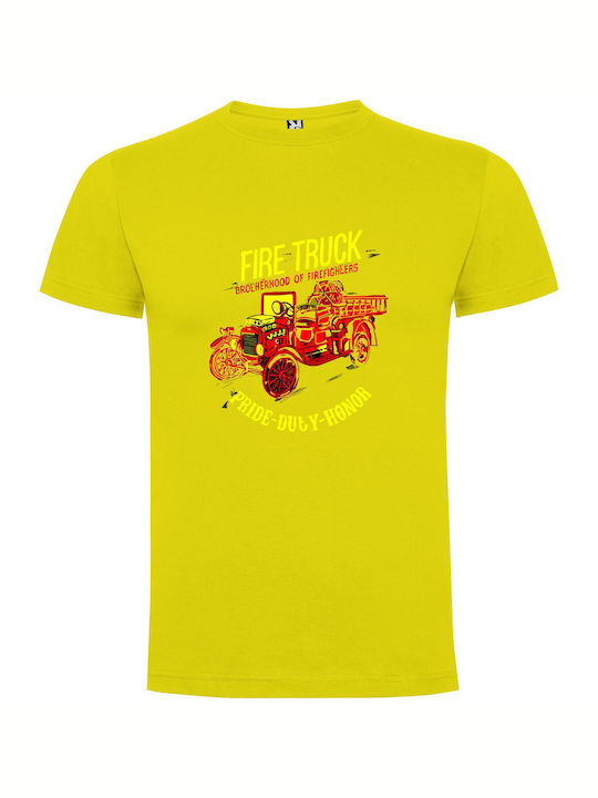 Glowing Firefighter's Night Ride T-shirt Yellow Cotton