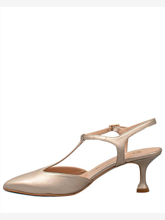 Mourtzi Leather Satur Bronze Heels with Strap