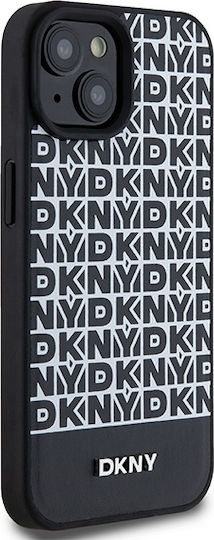 Dkny PU-Leder Hülle mit wiederholtem Muster und unterem Streifen für MagSafe iPhone 15 Schwarz