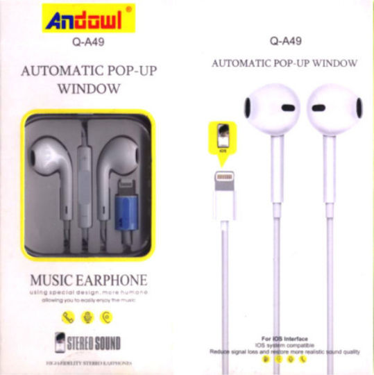 Andowl Q-A49 In-ear Handsfree Headphones with Connector Lightning White