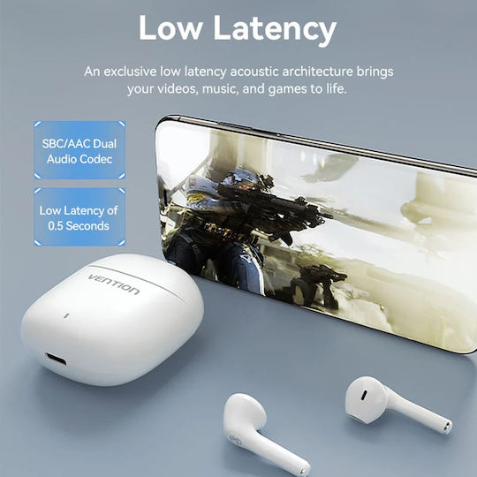 Vention ELF E02 Earbud Bluetooth Handsfree Ακουστικά με Θήκη Φόρτισης Λευκά