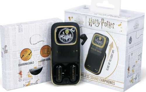OTL Harry Potter Hogwarts Slide In-Ear Bluetooth-Freisprecheinrichtung Kopfhörer mit Ladeetui Schwarz
