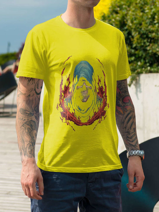 Hooded Skull With Flames T-shirt Yellow Cotton