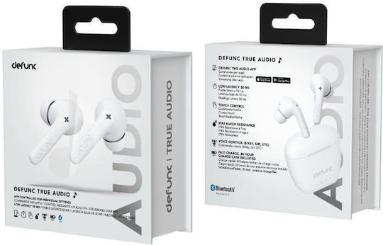 Defunc True Audio In ear Bluetooth хендсфри Слушалки с Устойчивост на Пот и Кутийка за Зареждане Бял