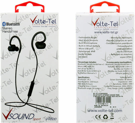 Volte-Tel VT600 In-Ear Bluetooth-Freisprecheinrichtung Kopfhörer mit Schweißresistenz Rot