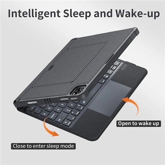 Drehbare Tastaturhülle T-5509d iPad 2022 12.9'' Schwarz Schwarzes Kunstleder Silikon