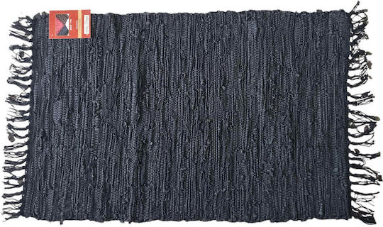 Chios Hellas Rug Fireplace Rectangular Leather with Fringes Black