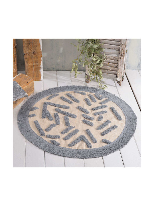 Rythmos Mojave Rug Round Cotton with Fringes Grey