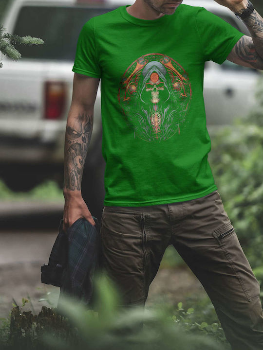 Mysterious Hooded Skull T-shirt Green Cotton