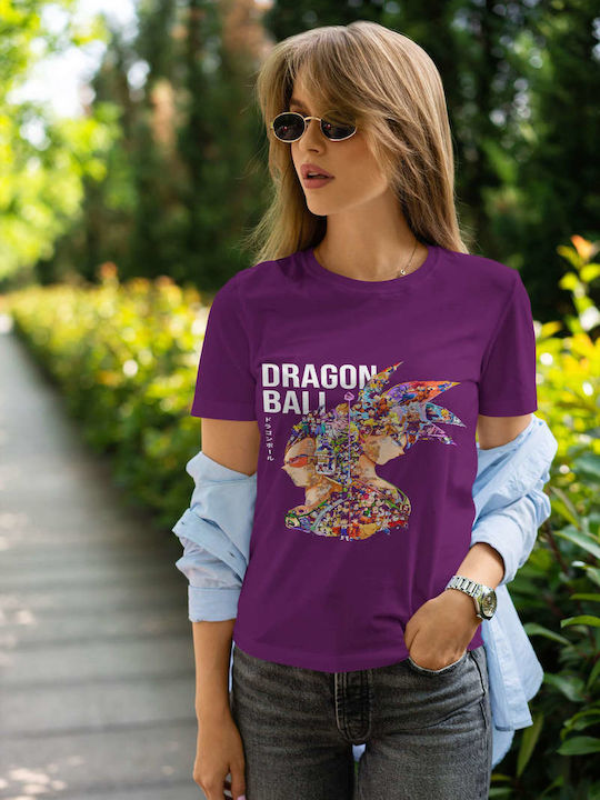 Collage Artwork T-shirt Dragon Ball Purple Cotton