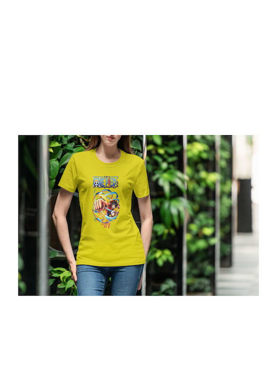 Luffy Poster T-shirt One Piece Κίτρινο Βαμβακερό