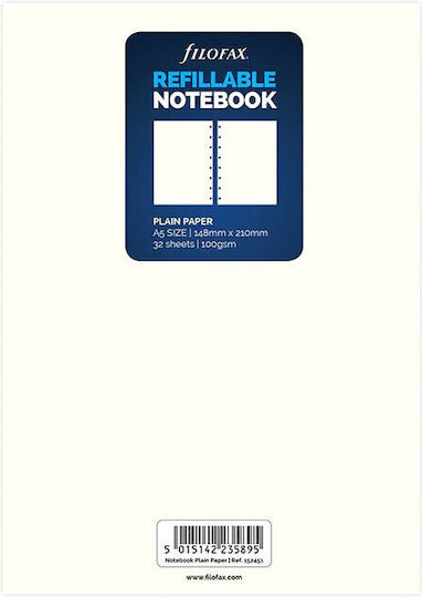 Filofax Notebook Ανταλλακτικές Κόλλες A5 με Λευκές Σελίδες