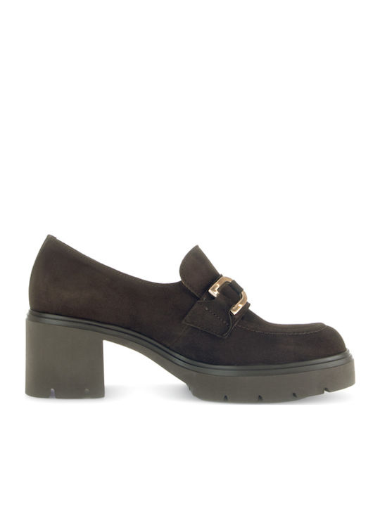 Leder Pumps mit mittelhohem Absatz Braun