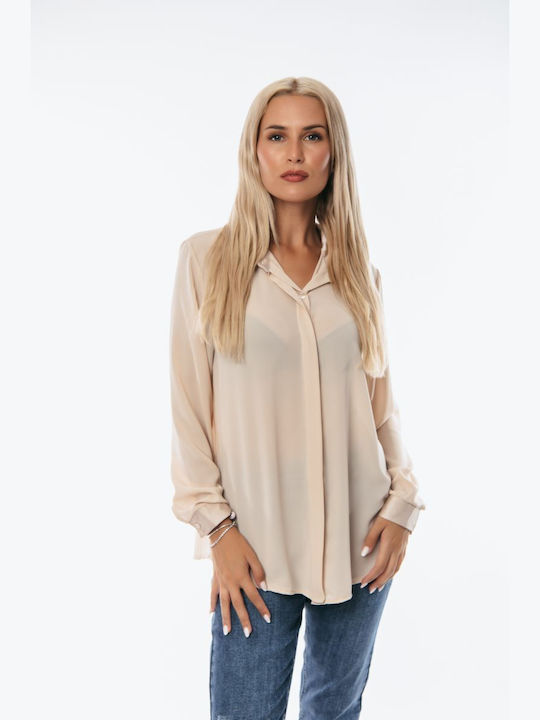 Dress Up Langärmelig Damen Hemd Beige