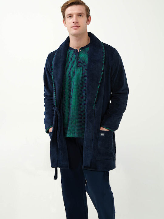 Vamp Χειμερινή Ανδρική Ρόμπα Fleece Blue