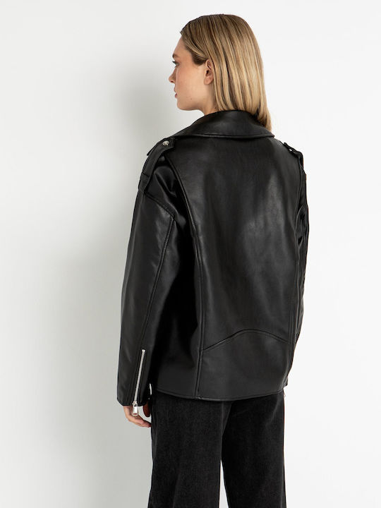 Toi&Moi Women's Short Biker Jacket for Winter Black