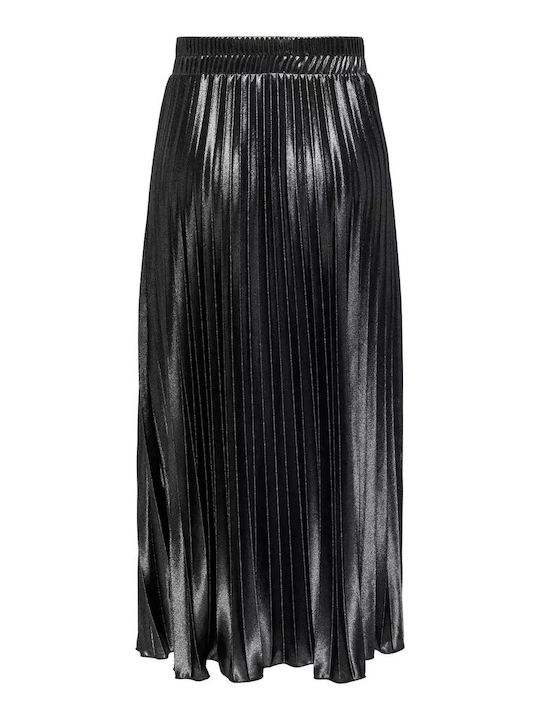 Plissiert Midi Rock Black Shiny