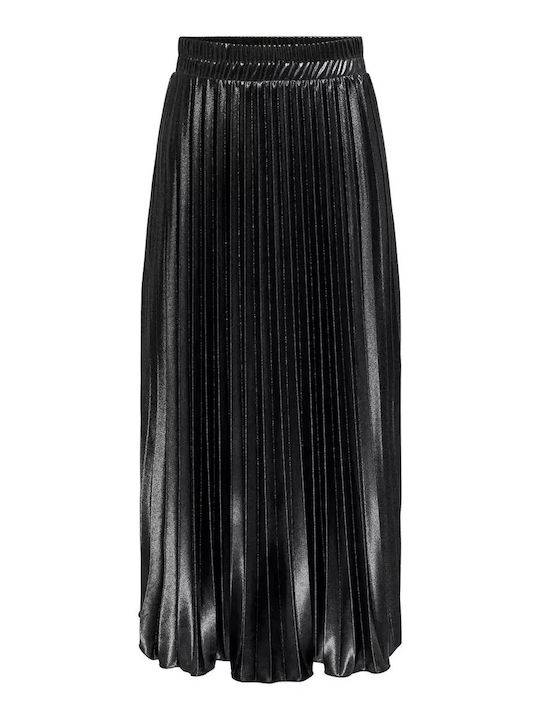 Plissiert Midi Rock Black Shiny