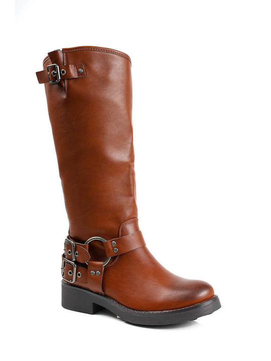 Tan Boots Double Straps Buckles