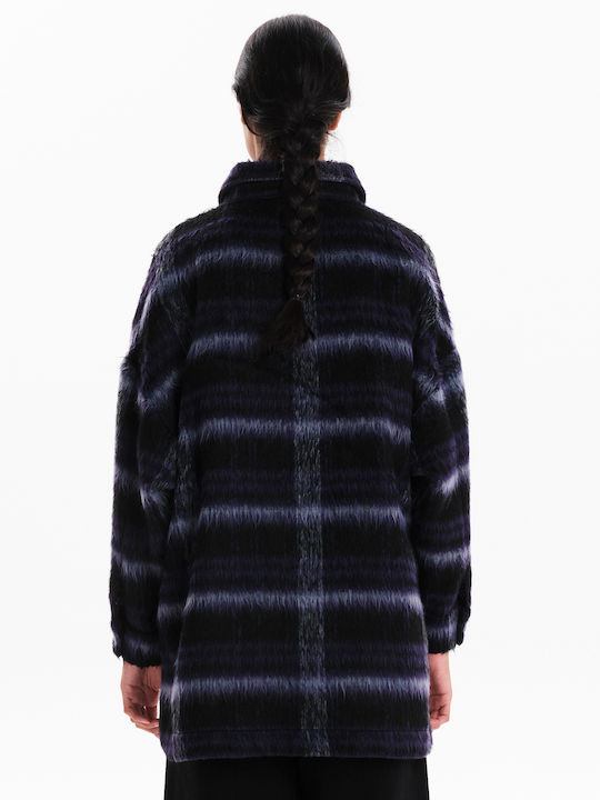 Γυναικείο Μαύρο Παλτό Oversized με Κουμπιά