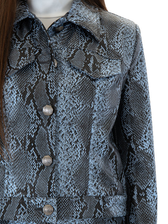 Twenty 29 Short Women's Leather Blazer Black-blue