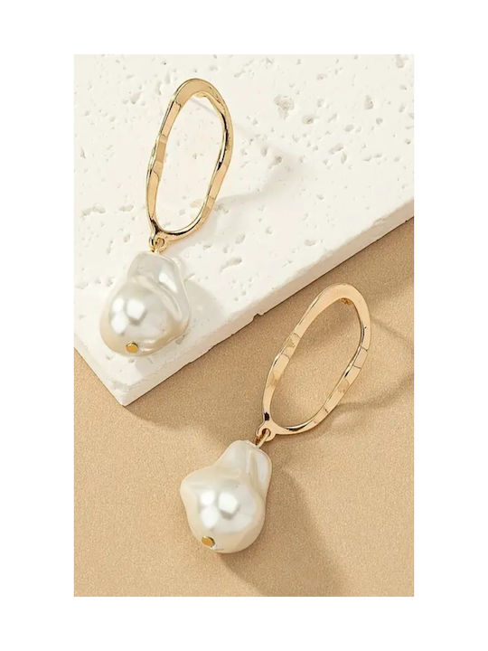 Tatu Moyo Earrings Hoops made of Steel Gold Plated with Pearls