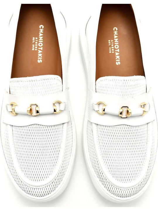 Δερμάτινα Γυναικεία Loafers σε Λευκό Χρώμα