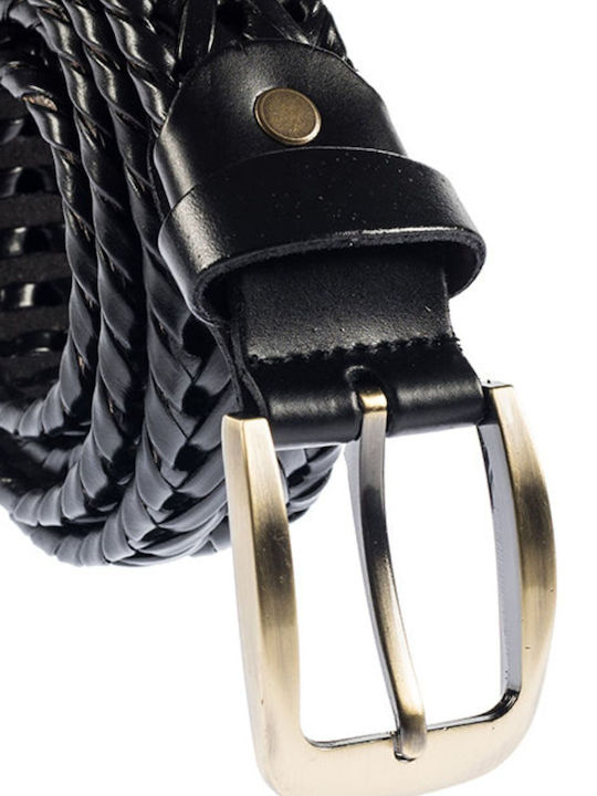 Men's Knitted Leather Wide Belt Black