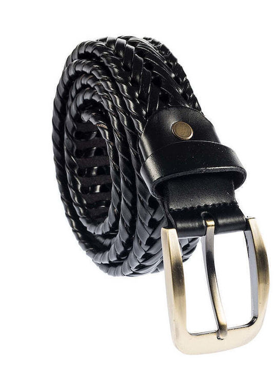Men's Knitted Leather Wide Belt Black