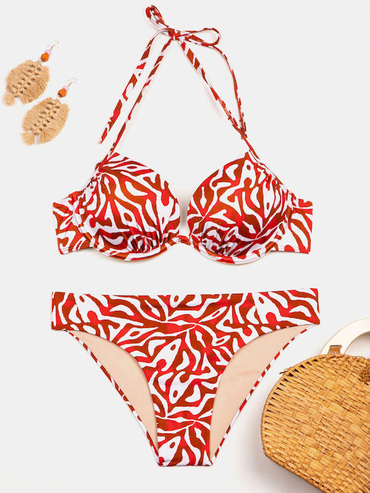 Push-up Bikini-Set mit fester Polsterung Korallen Korallen