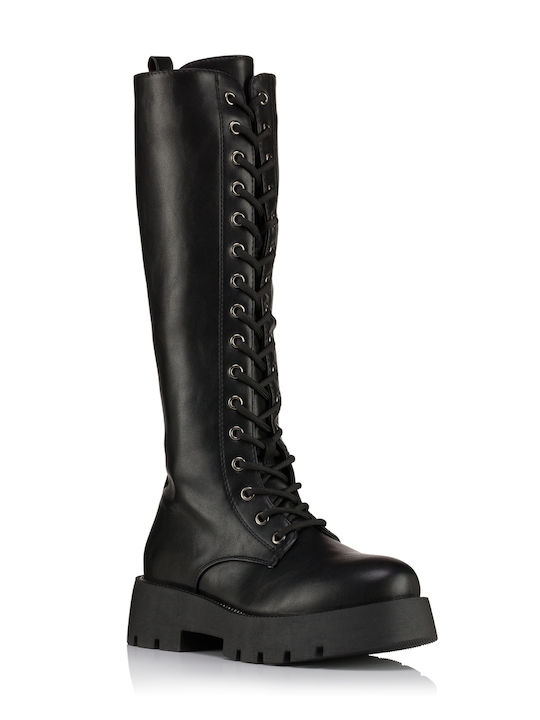 Plato Leather Women's Boots with Laces / Zipper Black