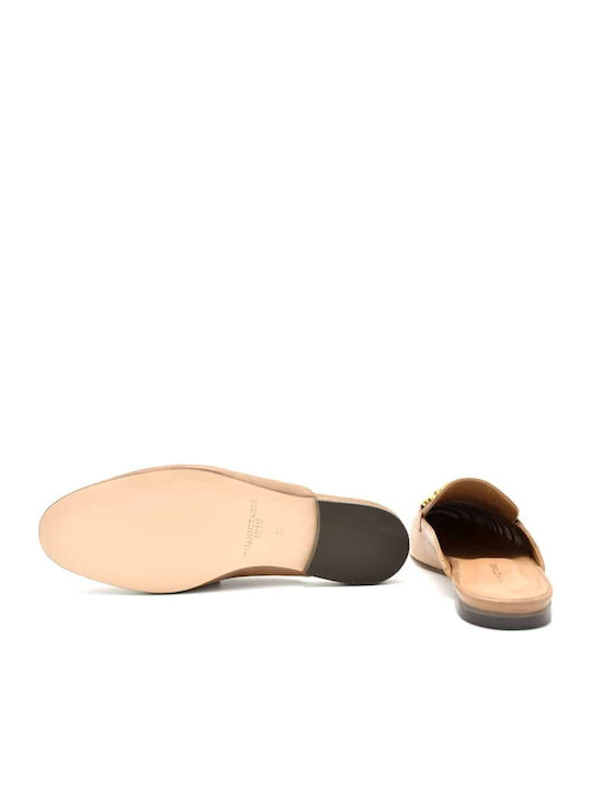 Leather Mules with Heel in Tabac Brown Color