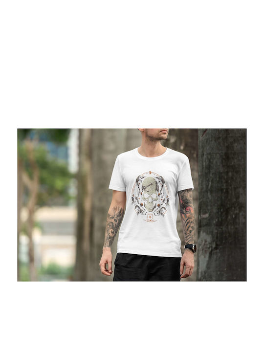 Mystical Skull Artwork T-shirt White Cotton