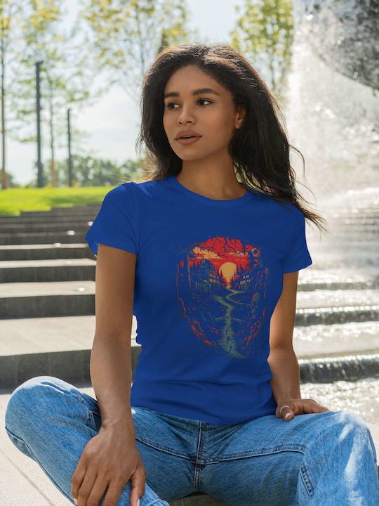 Haunting Path At Sunset T-shirt Blue Cotton