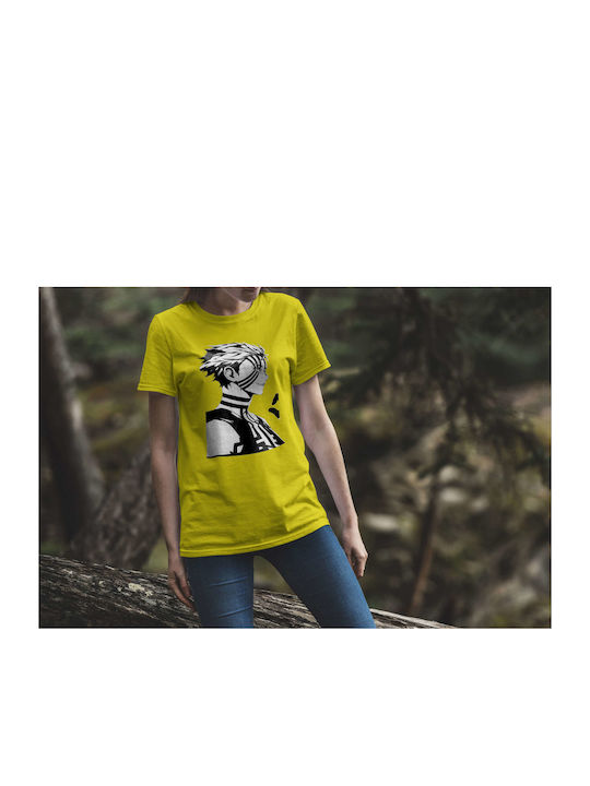 Striped Character Profile T-shirt Yellow Cotton