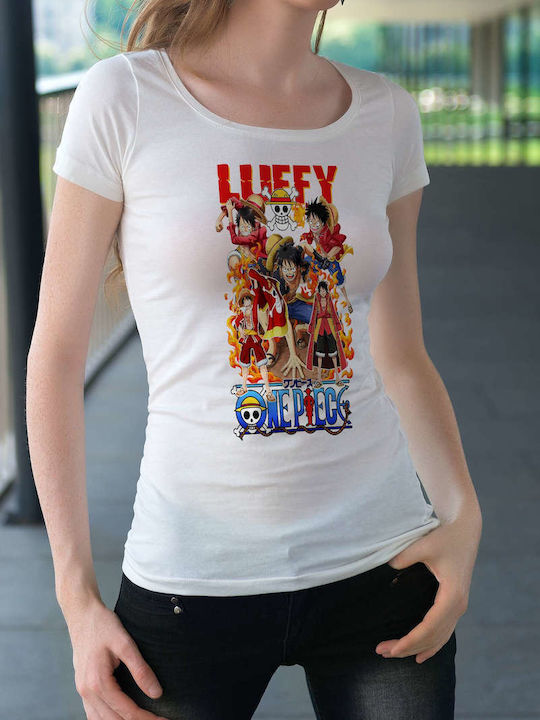 Luffy Tricou One Piece Alb Bumbac