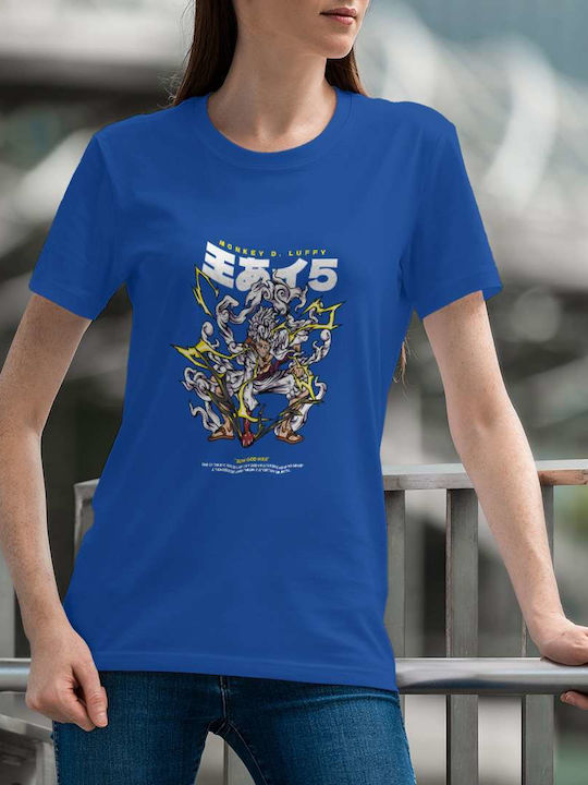 Monkey D. Luffy - Sun God Nika T-shirt Blue Cotton