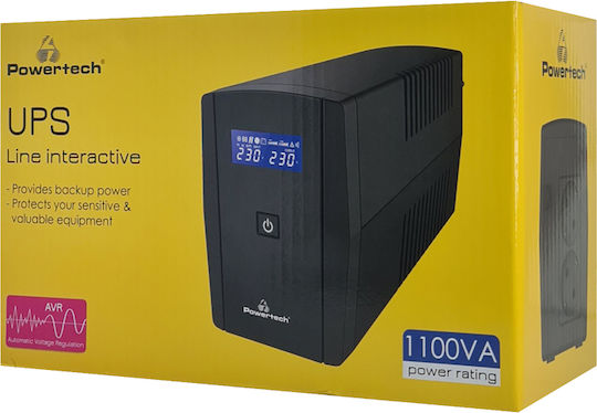 Powertech PT-1296 UPS Line-Interactive 1100VA 660W με 2 Schuko Πρίζες
