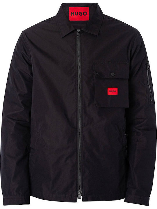 Emmond Long Sleeve Overshirt In Wide Line Black