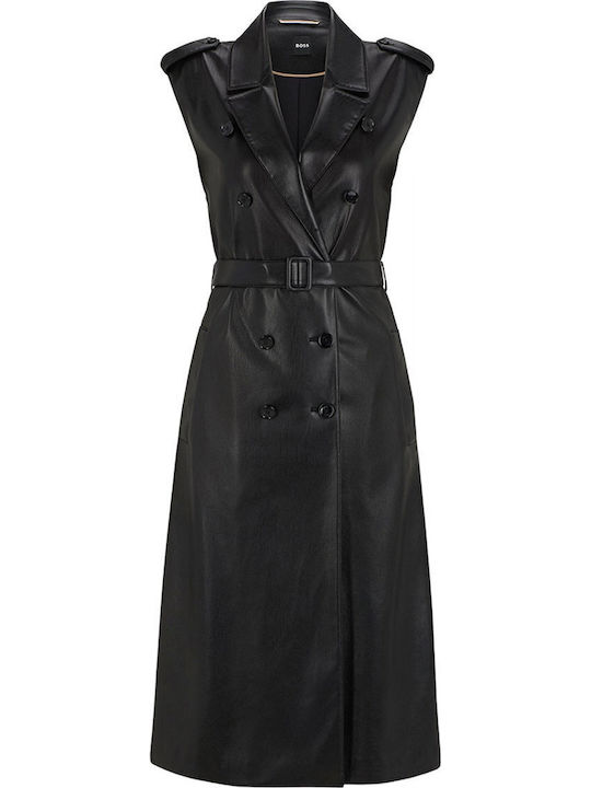 Midi Shirt Dress Leather Black
