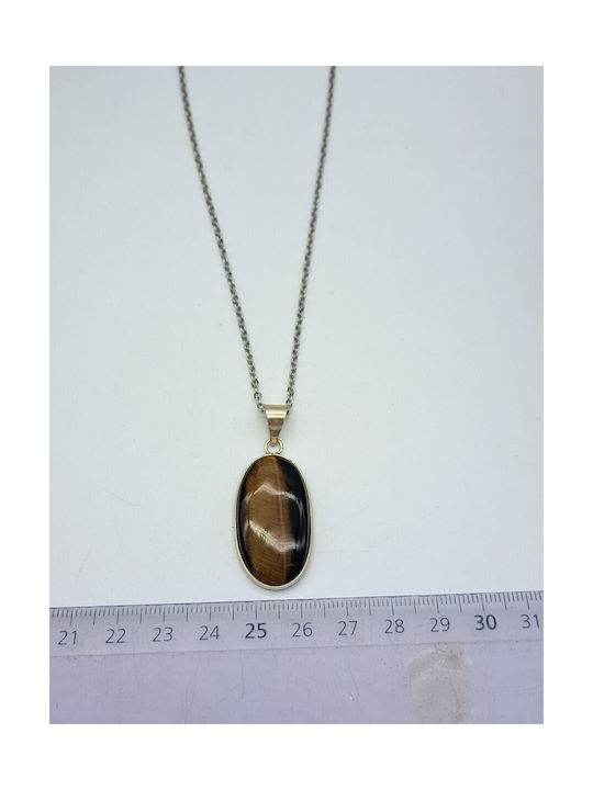 Silver Plated Necklace with Tiger Eye Cabochon Cut