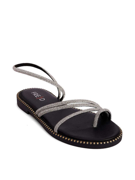 Keep Fred Leather Women's Flat Sandals with Strap in Silver Color