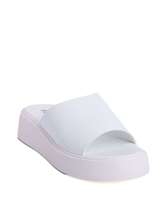 Keep Fred Leather Women's Flat Sandals Flatforms in White Color