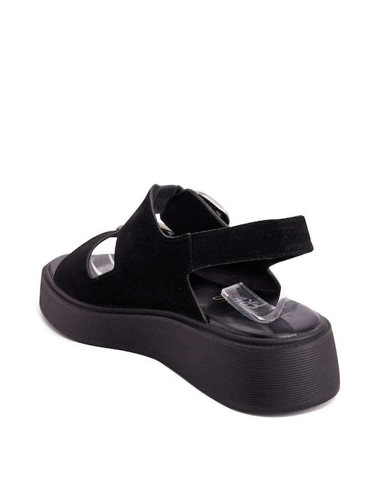 Keep Fred Women's Flat Sandals with Strap Flatforms in Black Color