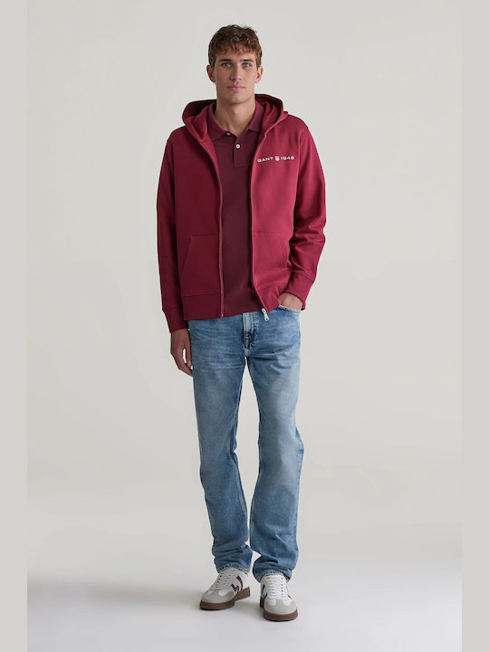 Gant Men's Sweatshirt Jacket with Hood Burgundy