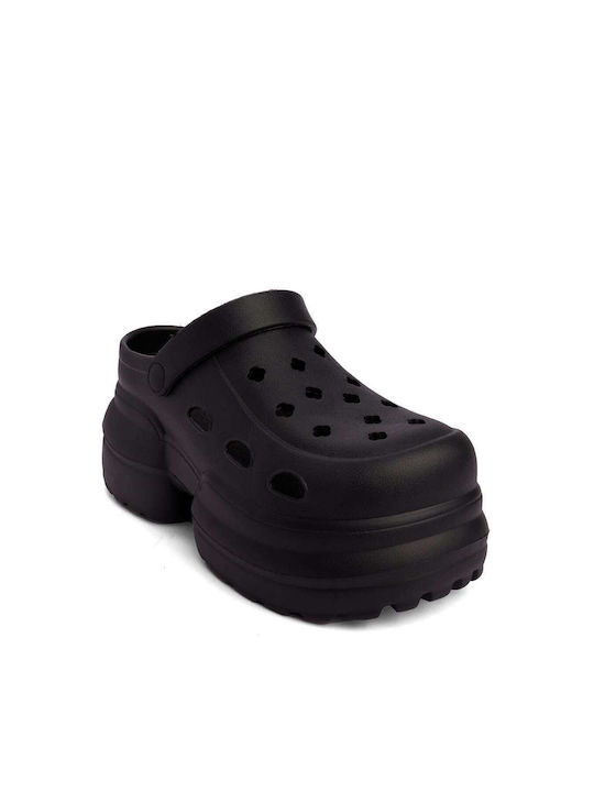 Perforated Clogs with High Chunky Sole Black