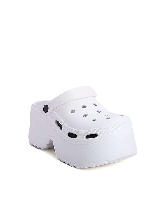 High Perforated Clogs Chunky Sole White